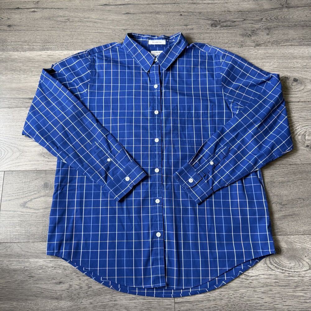 L.L. Bean Carefree Unshrinkable Royal Blue Button Down Shirt‎ Men's - Size Large
